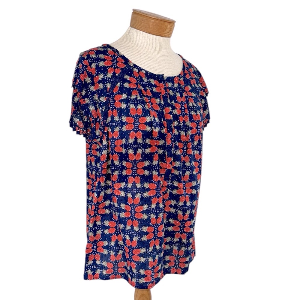 Vineyard Vines Med Pineapple Swiss Dot Blue Short Sleeve Cotton Top - Picture 3 of 11